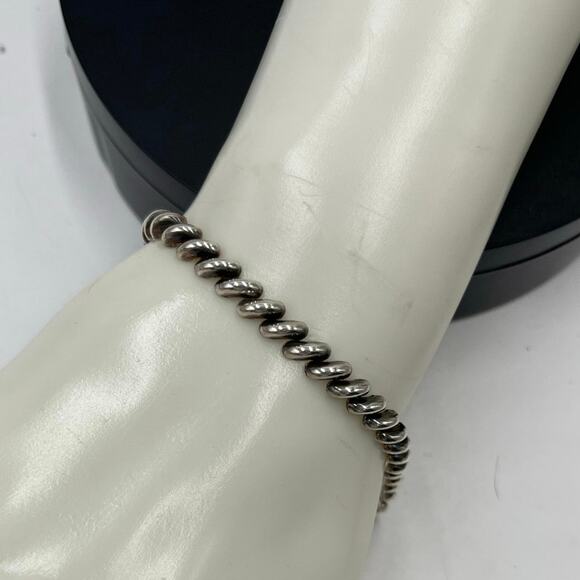QG Signed Sterling silver Vintage Macaroni Italian Ribbed Link Bracelet Sz 7.5 - Picture 9 of 9
